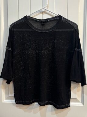 Forever 21 Black Washed Sheer Ultra Soft Short Sleeve Tee with Contrast Seams